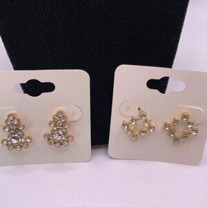 🐱 5 for $10.  2 PAIRS POST GOLDTONE EARRINGS WITH SPARKLING CRYSTALS